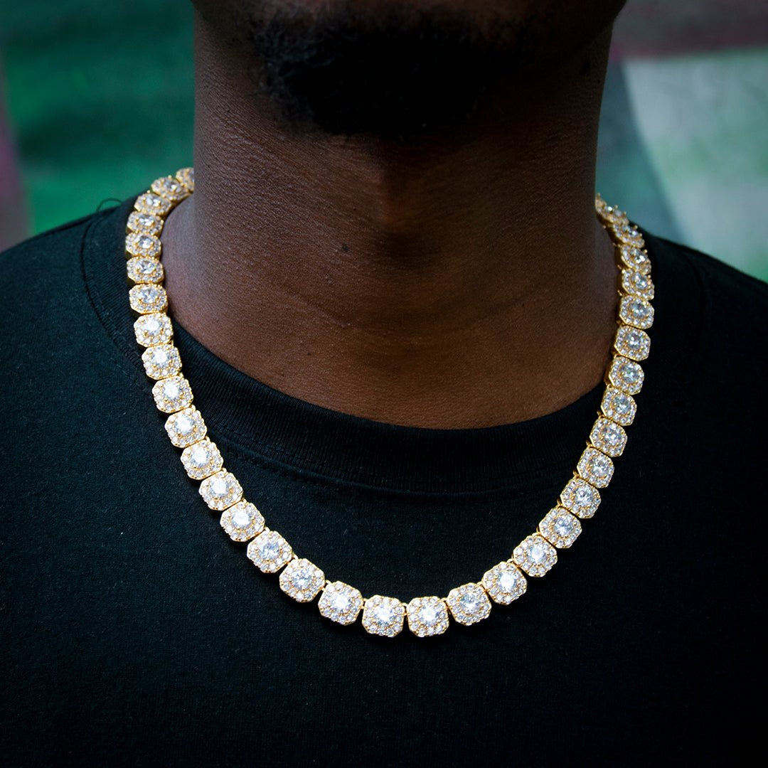 10mm Round Diamond Tennis Chain In 18k Gold Plated