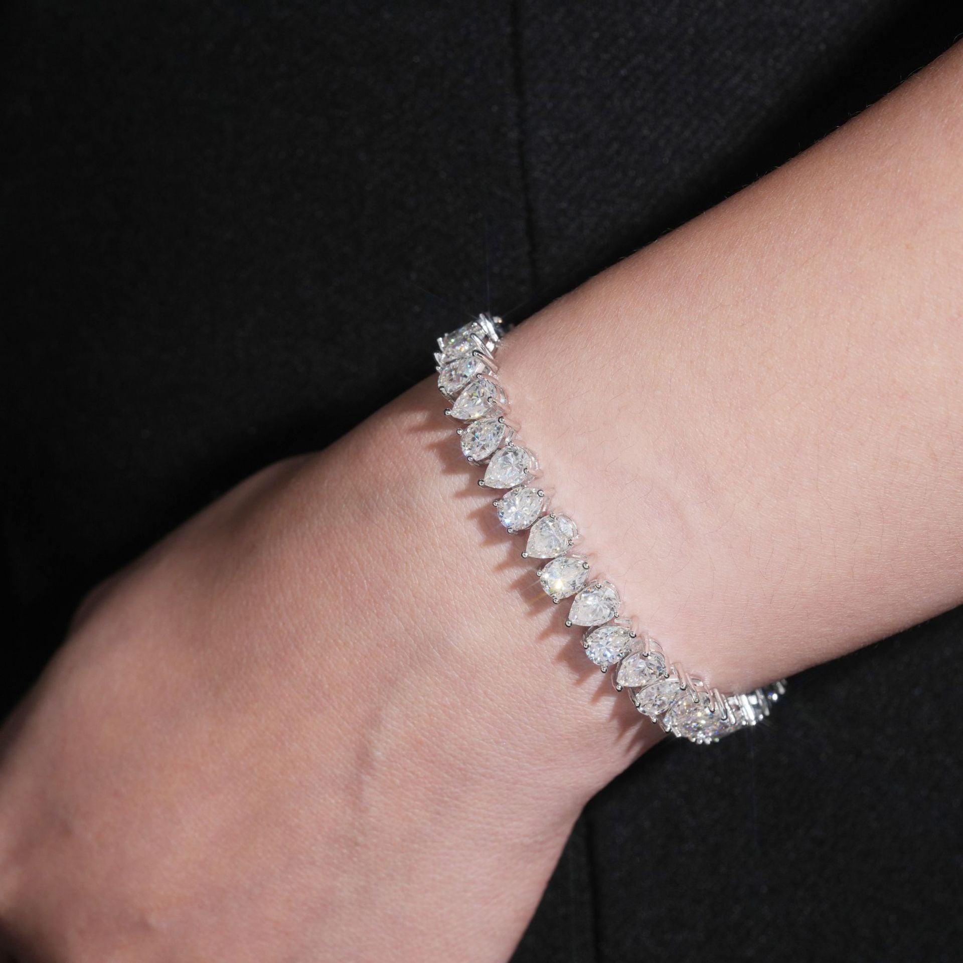 925 Silver Teardrop Moissanite Tennis Bracelet (Unisex, Hip-Hop)