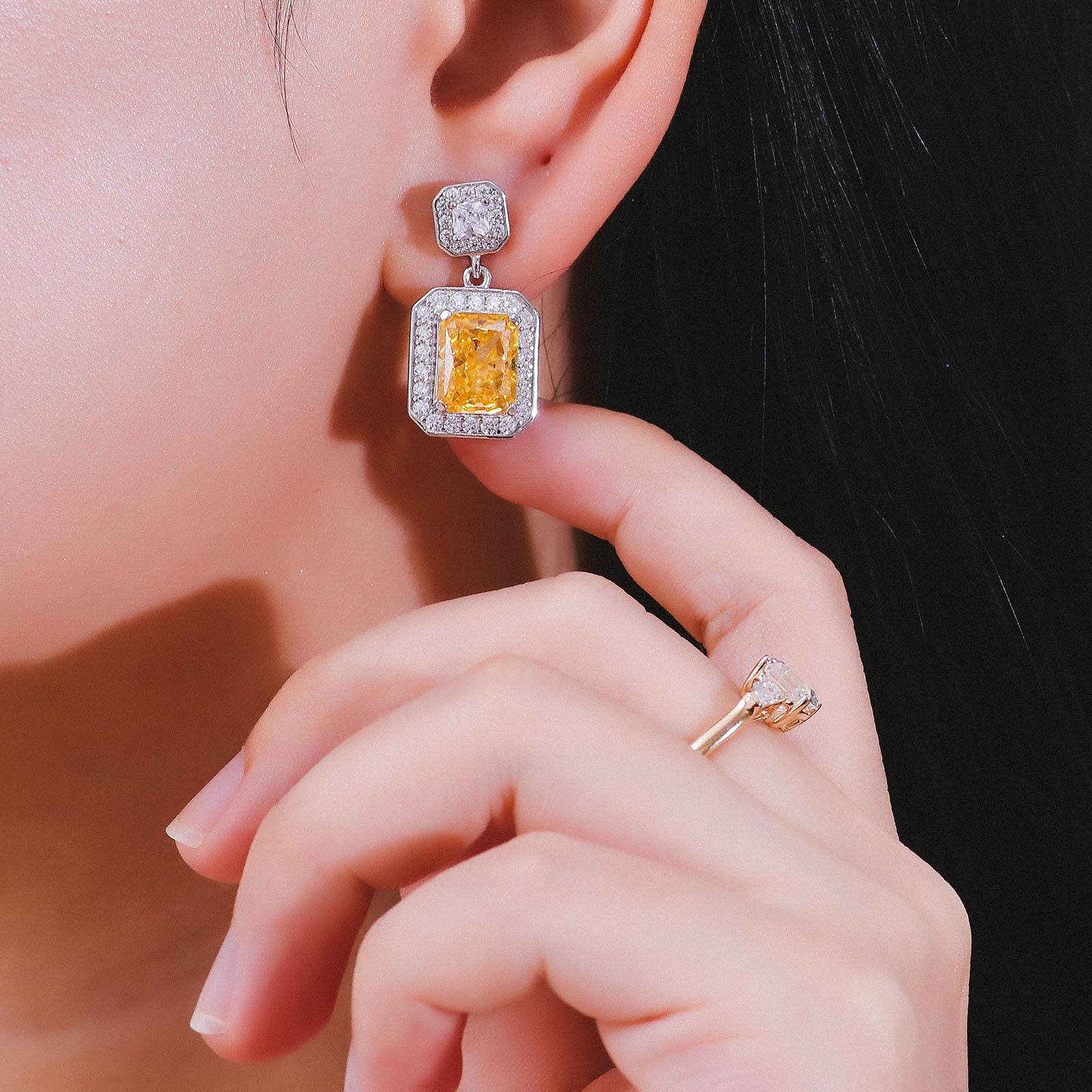 925 Silver 18K Gold-Plated Moissanite Square Stud Earrings