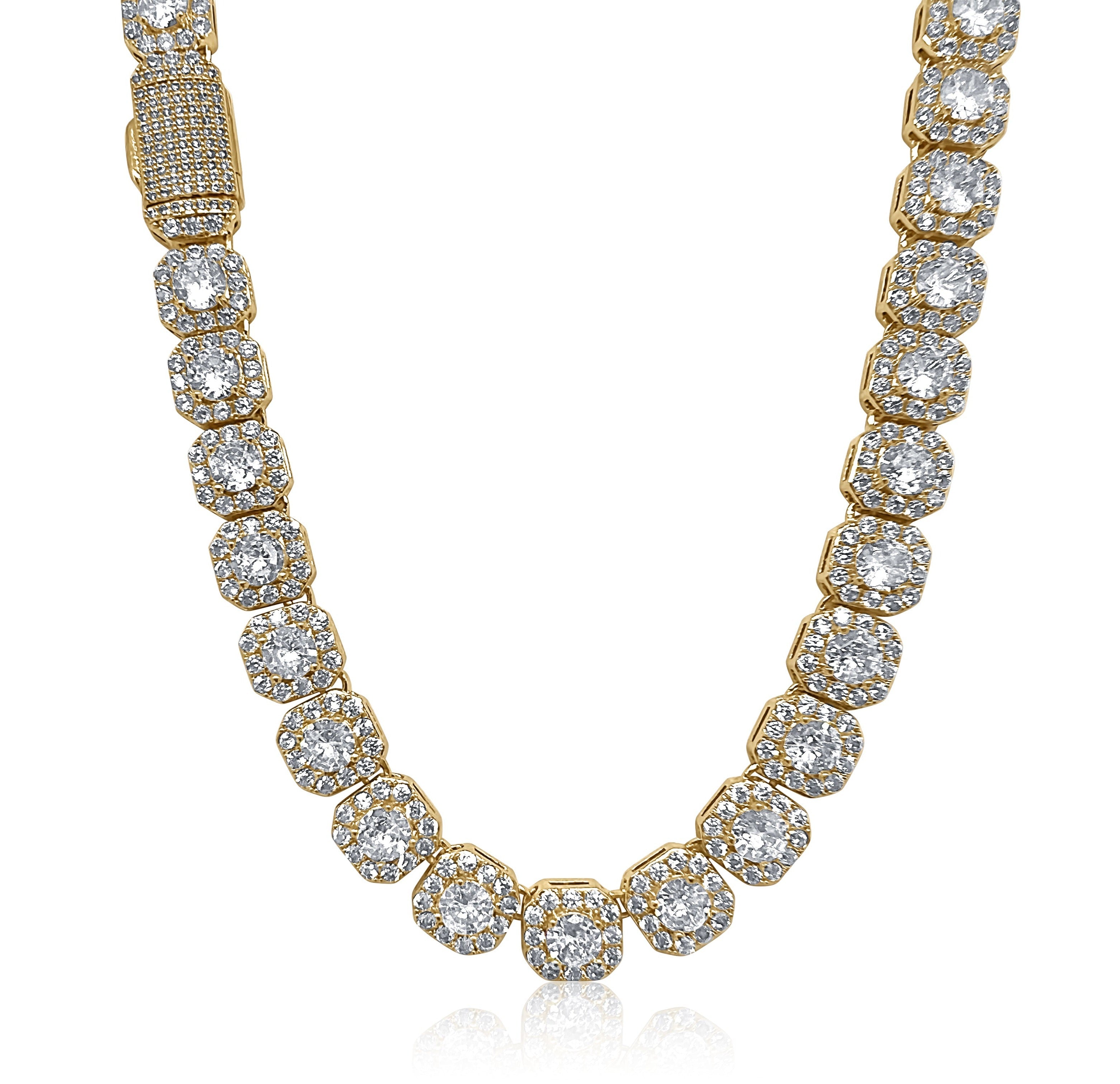 10mm Round Diamond Tennis Chain In 18k Gold Plated