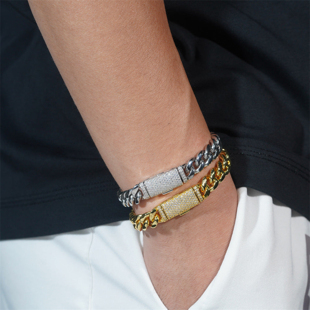 8mm 316L Stainless Steel Cuban Chain with 925 Silver Moissanite Clasp D Color VVS Moissanite