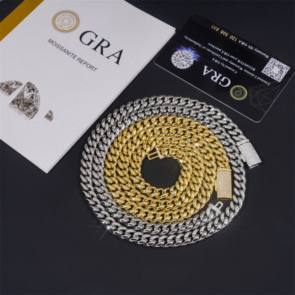 8mm 316L Stainless Steel Cuban Chain with 925 Silver Moissanite Clasp D Color VVS Moissanite