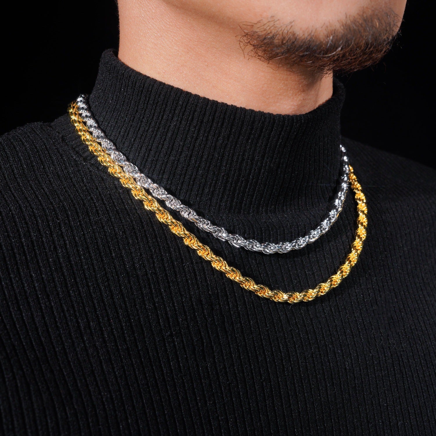 6mm Stainless Steel Rope Chain with 925 Silver Moissanite Clasp