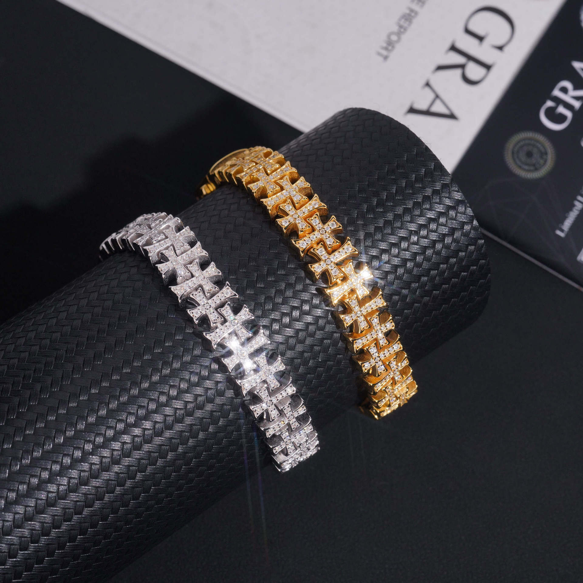 10mm S925 Sterling Silver Cuban Cross Bracelet – Fully Set Moissanite