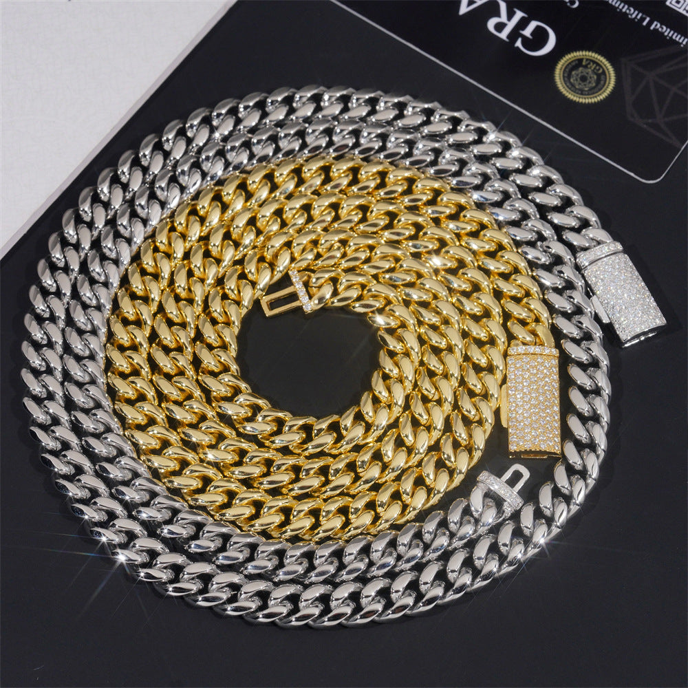 8mm 316L Stainless Steel Cuban Chain with 925 Silver Moissanite Clasp D Color VVS Moissanite