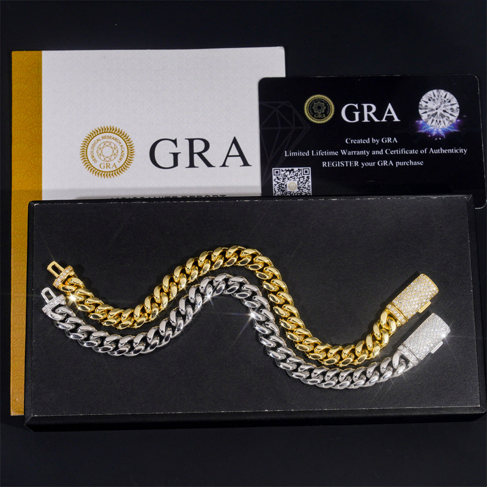 8mm 316L Stainless Steel Cuban Chain with 925 Silver Moissanite Clasp D Color VVS Moissanite