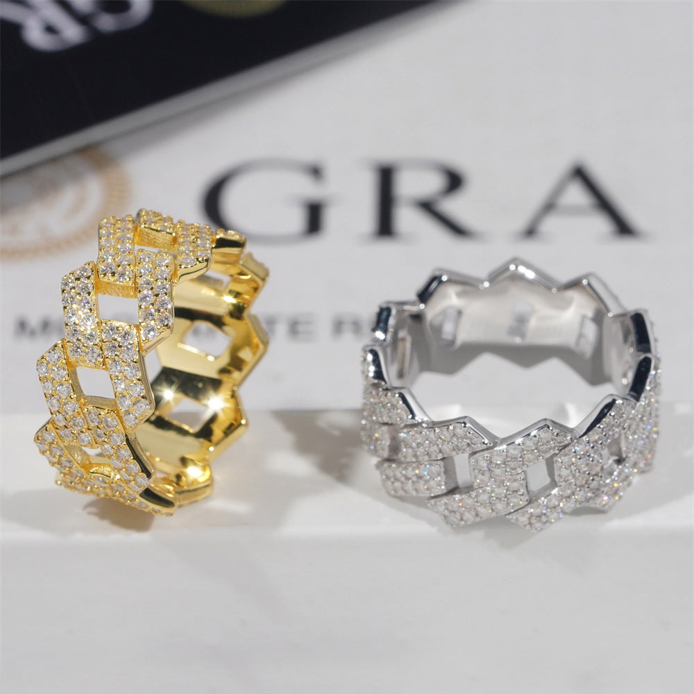 Double Row VVS Moissanite Pave Ring in Sterling Silver