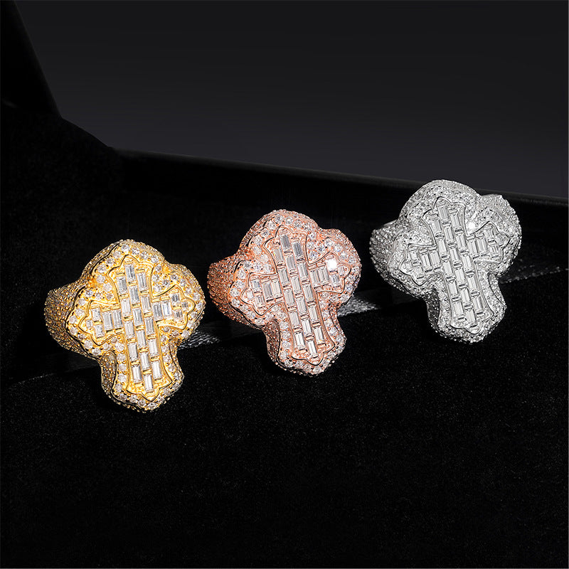 Fully Iced Moissanite Cross Ring