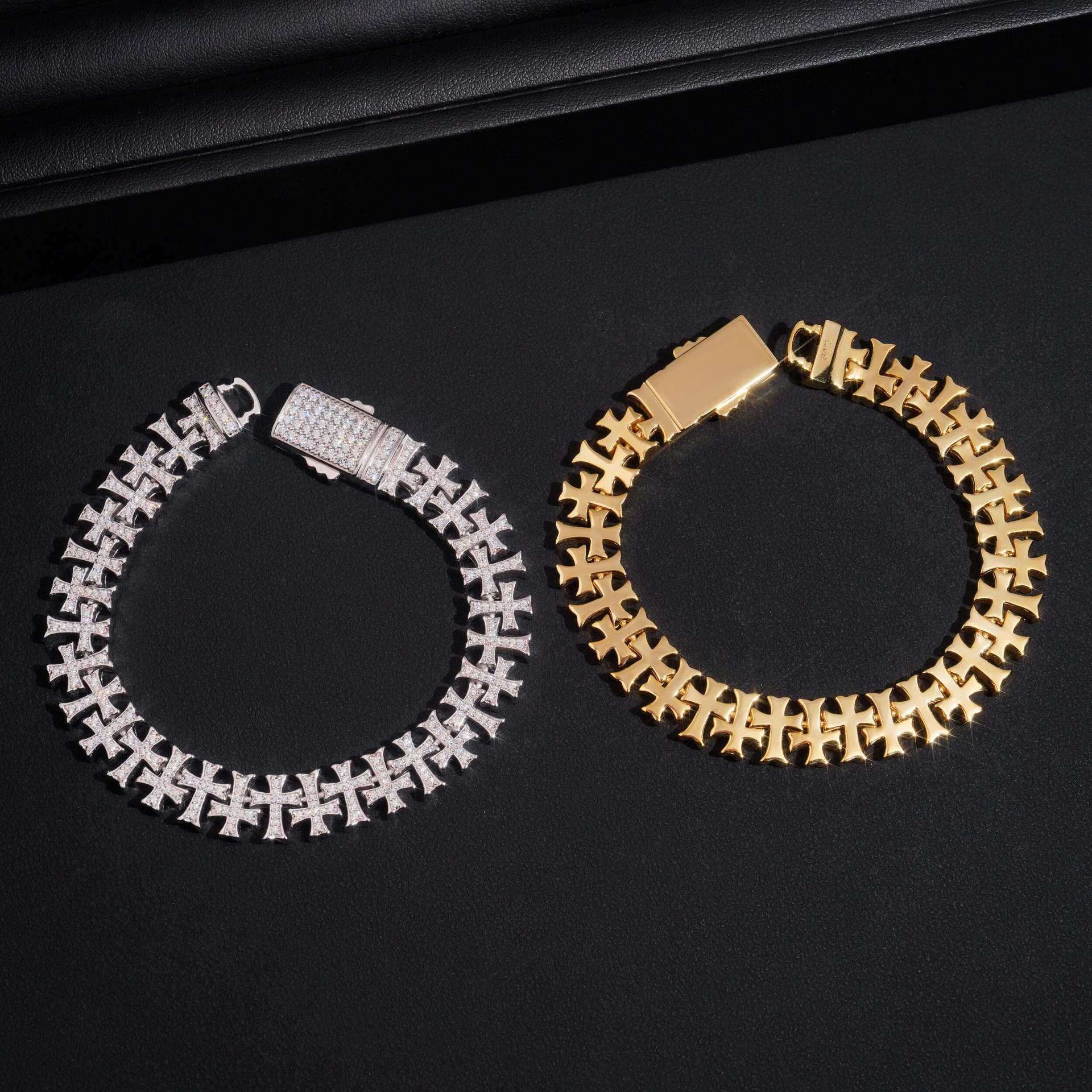 10mm S925 Sterling Silver Cuban Cross Bracelet – Fully Set Moissanite