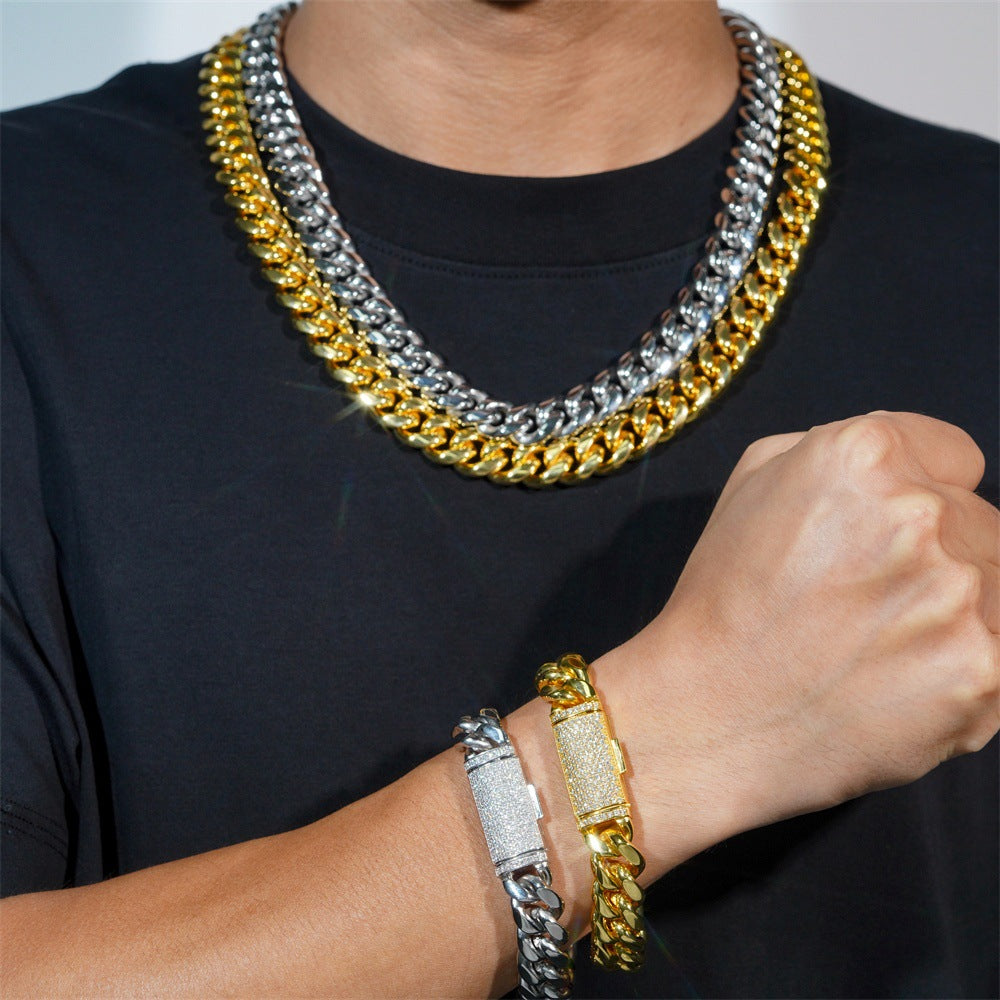 8mm 316L Stainless Steel Cuban Chain with 925 Silver Moissanite Clasp D Color VVS Moissanite