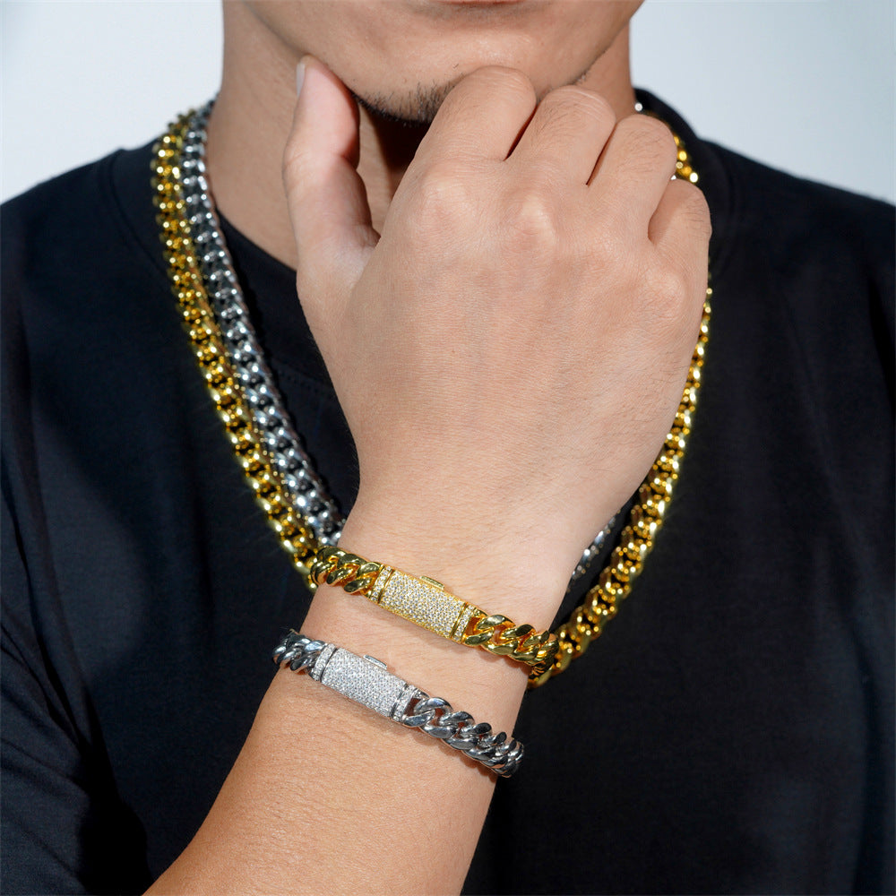 8mm 316L Stainless Steel Cuban Chain with 925 Silver Moissanite Clasp D Color VVS Moissanite