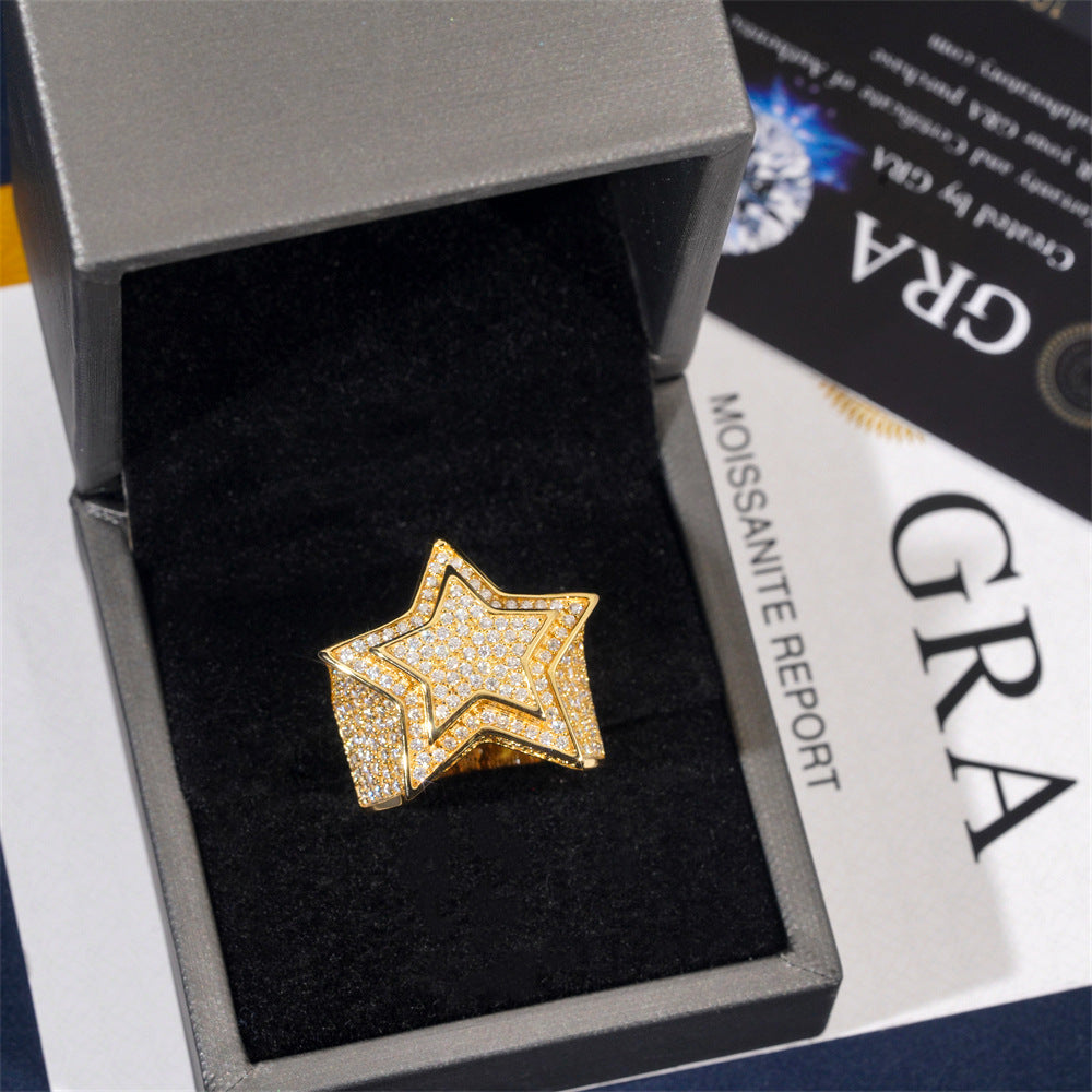 S925 Sterling Silver D-Color VVS Moissanite Star Signet Ring