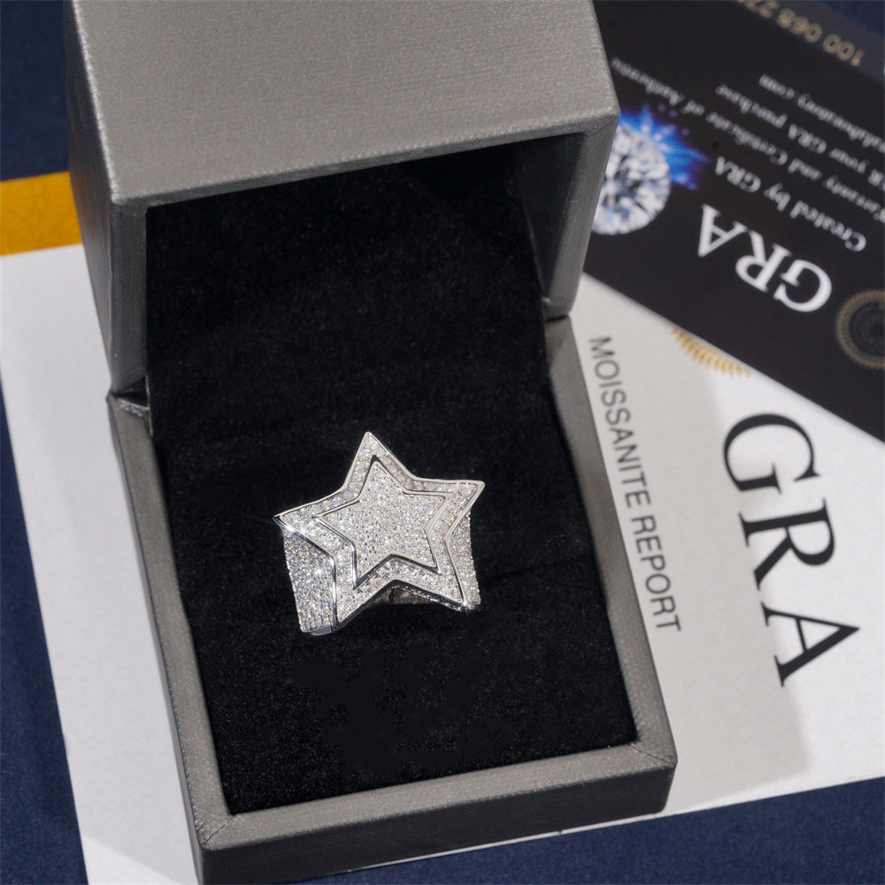 S925 Sterling Silver D-Color VVS Moissanite Star Signet Ring