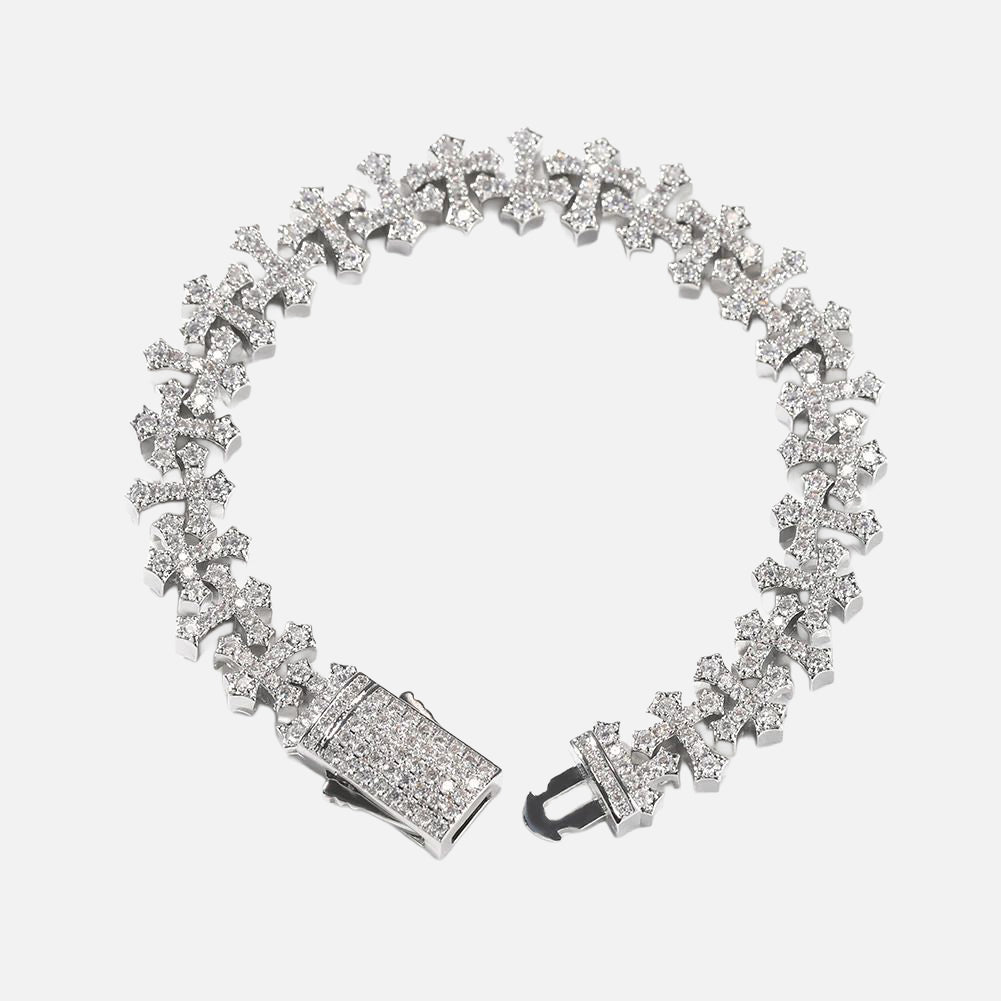 11.5mm Iced-Out Cross Bracelet