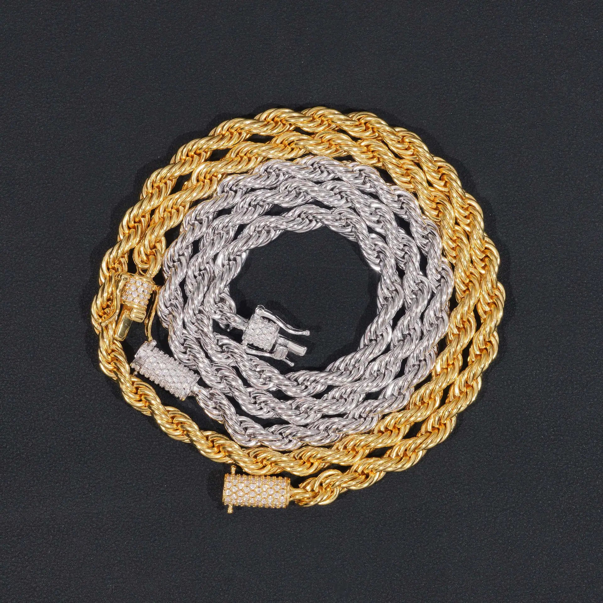 6mm Stainless Steel Rope Chain with 925 Silver Moissanite Clasp