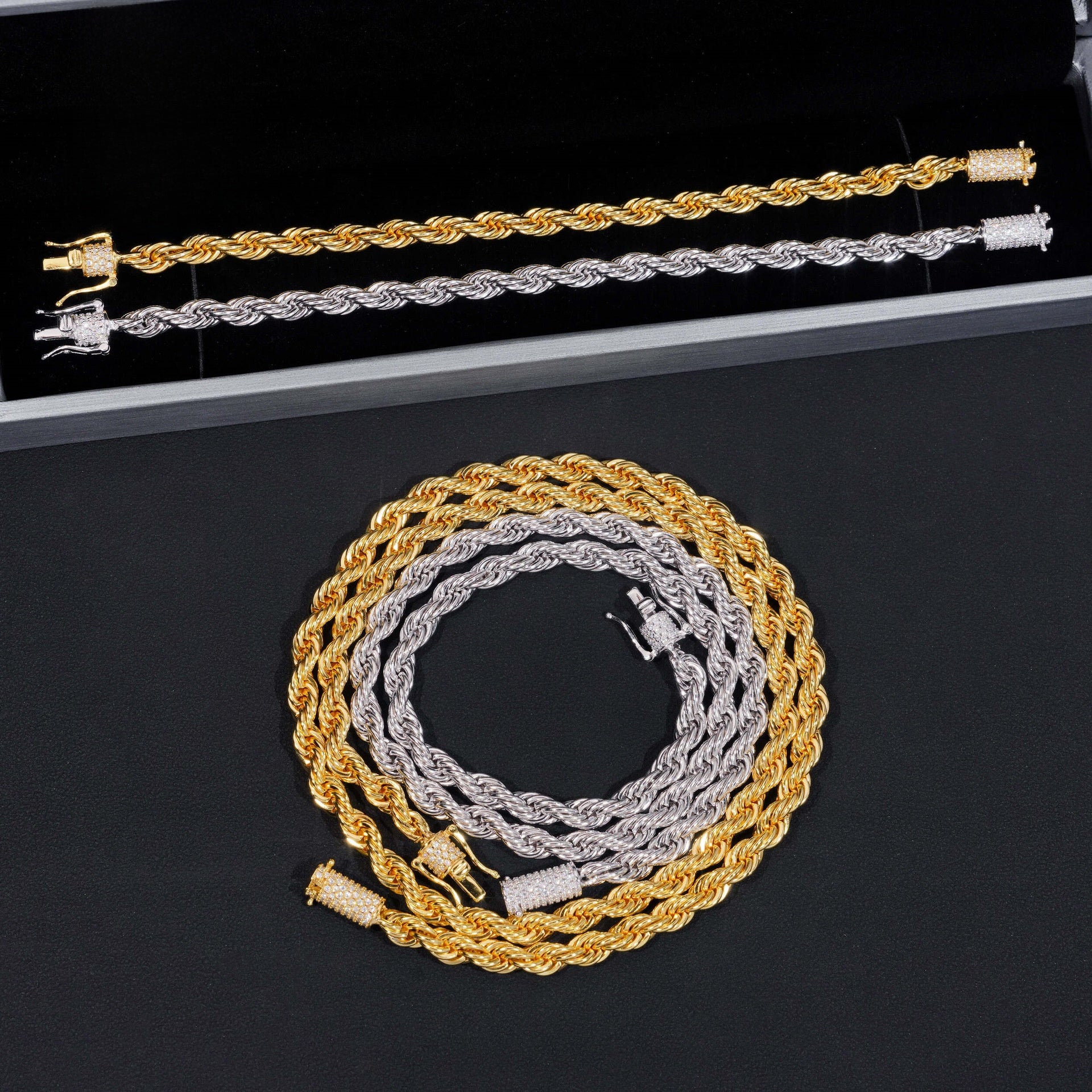 6mm Stainless Steel Rope Chain with 925 Silver Moissanite Clasp