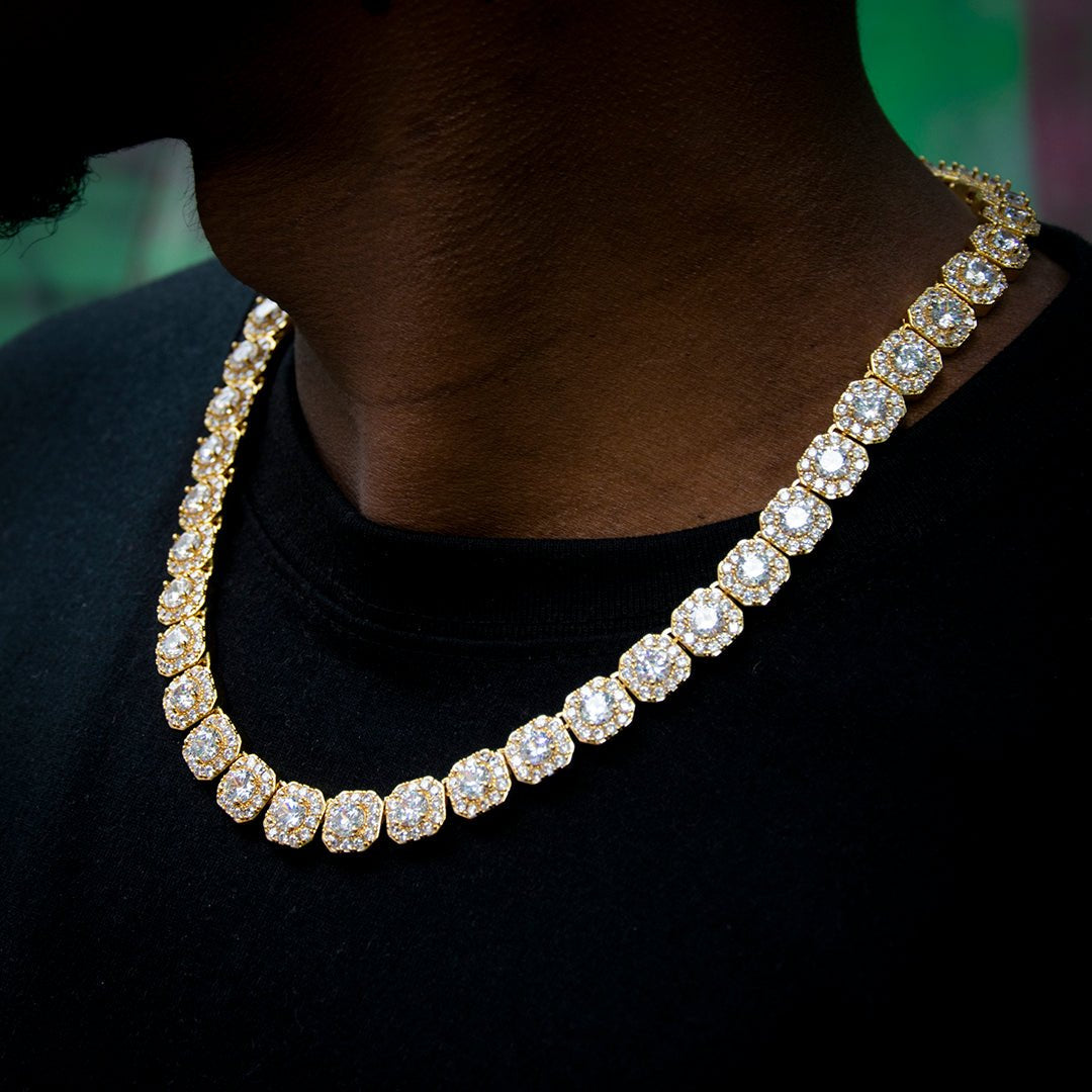 10mm Round Diamond Tennis Chain In 18k Gold Plated