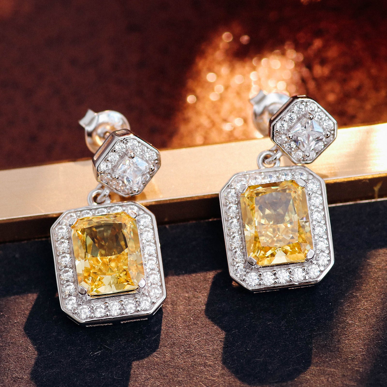 925 Silver 18K Gold-Plated Moissanite Square Stud Earrings