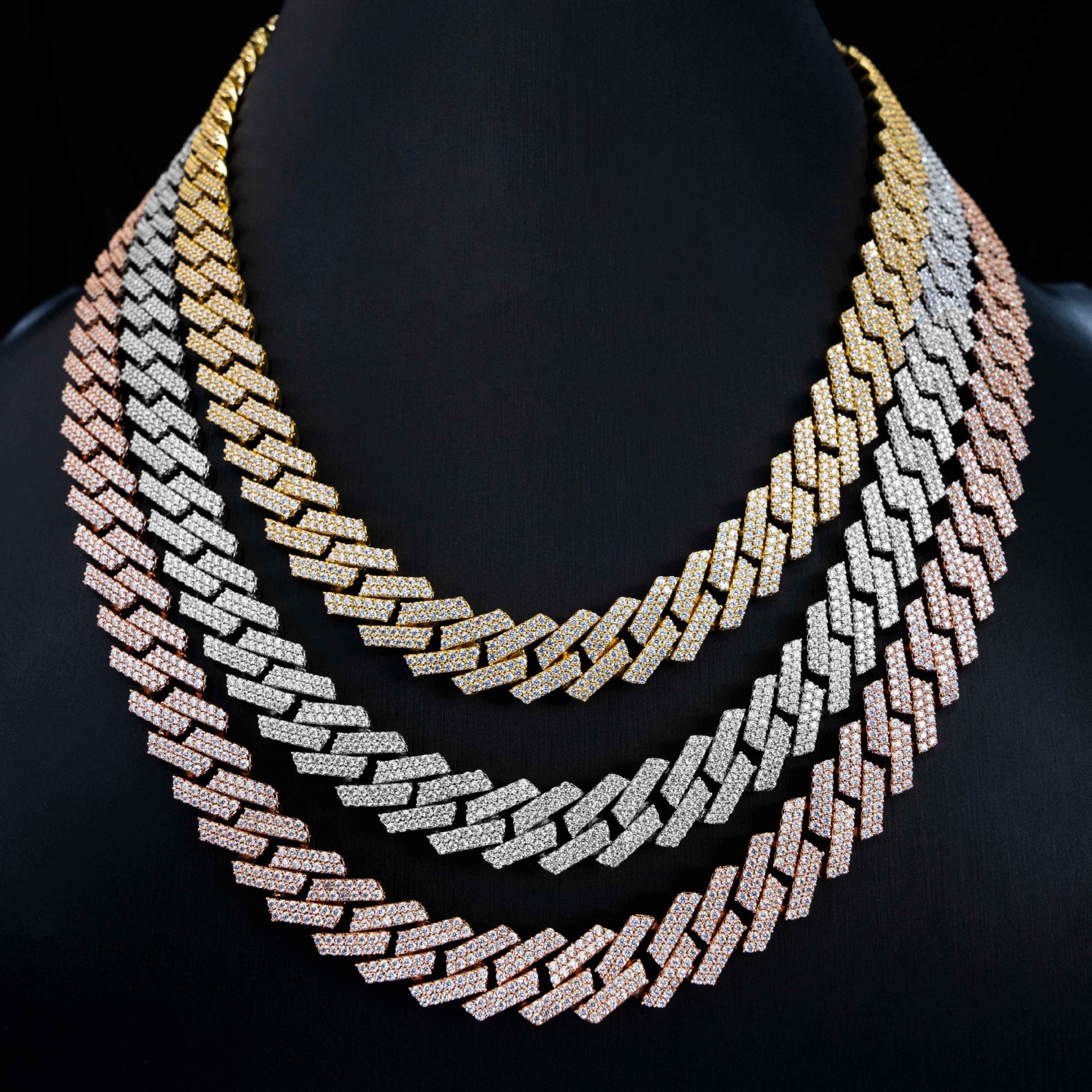 10mm Moissanite Pave Diamond-Shaped Cuban Chain (925 Silver)