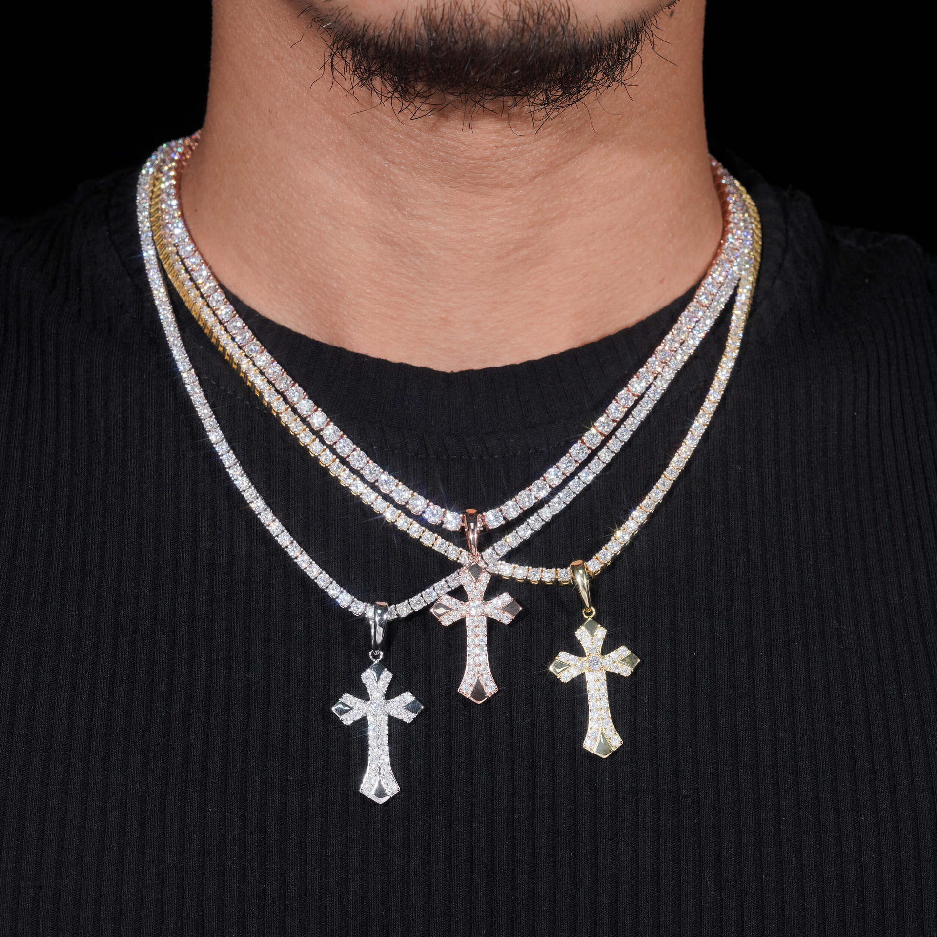 925 Silver Moissanite Cross Pendant (Men, Hip-Hop)