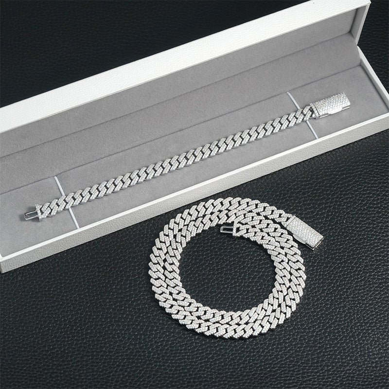 8mm Moissanite Double-Row Cuban Chain Necklace (925 Silver)