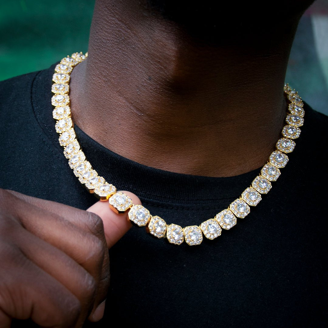 10mm Round Diamond Tennis Chain In 18k Gold Plated