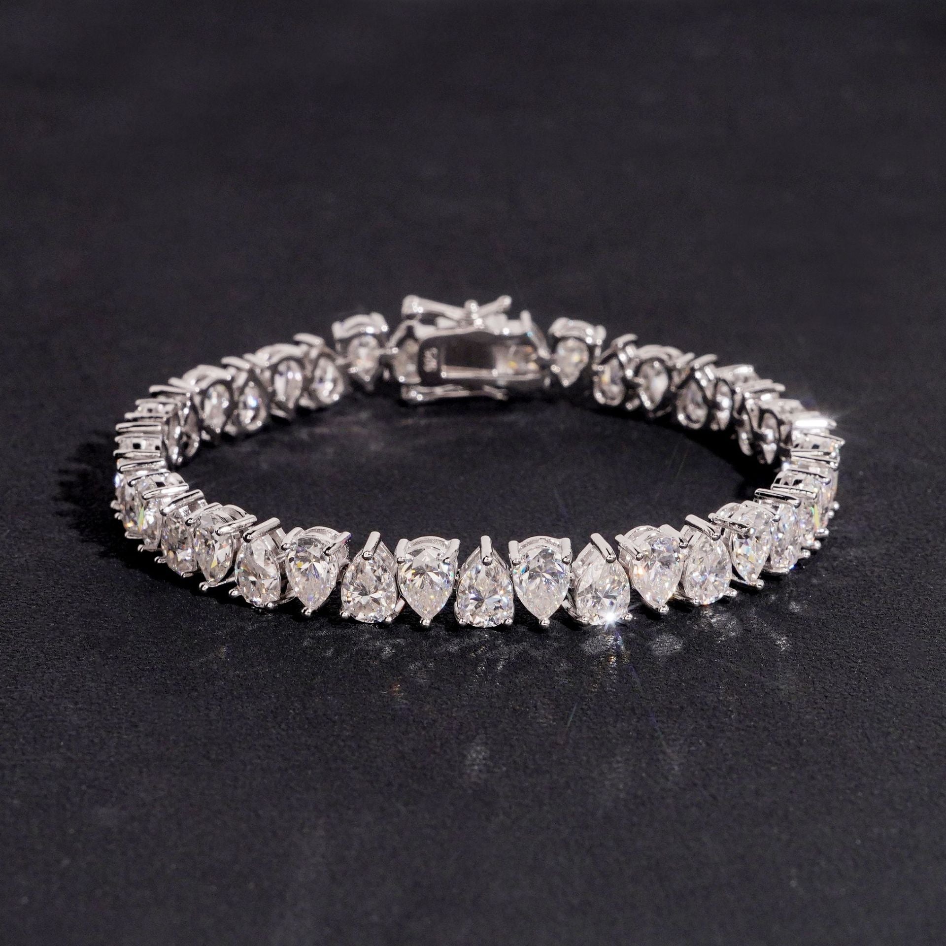 925 Silver Teardrop Moissanite Tennis Bracelet (Unisex, Hip-Hop)