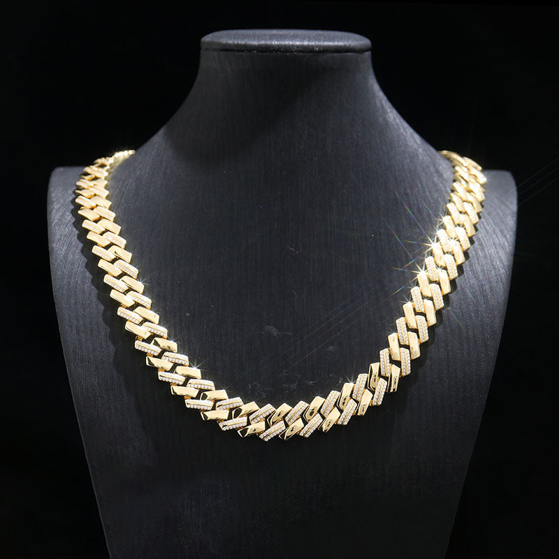 10mm Moissanite Double-Row Cuban Chain (925 Silver, K-Gold Plated)