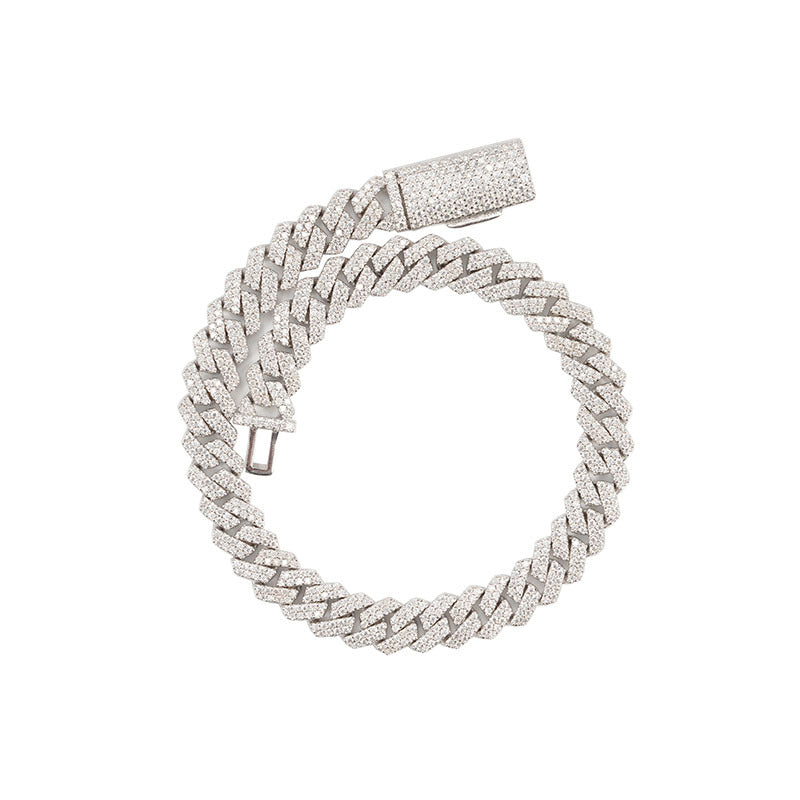 8mm Moissanite Double-Row Cuban Chain Necklace (925 Silver)