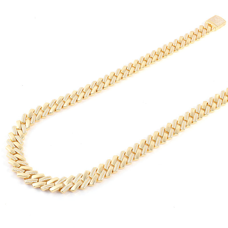 10mm Moissanite Double-Row Cuban Chain (925 Silver, K-Gold Plated)