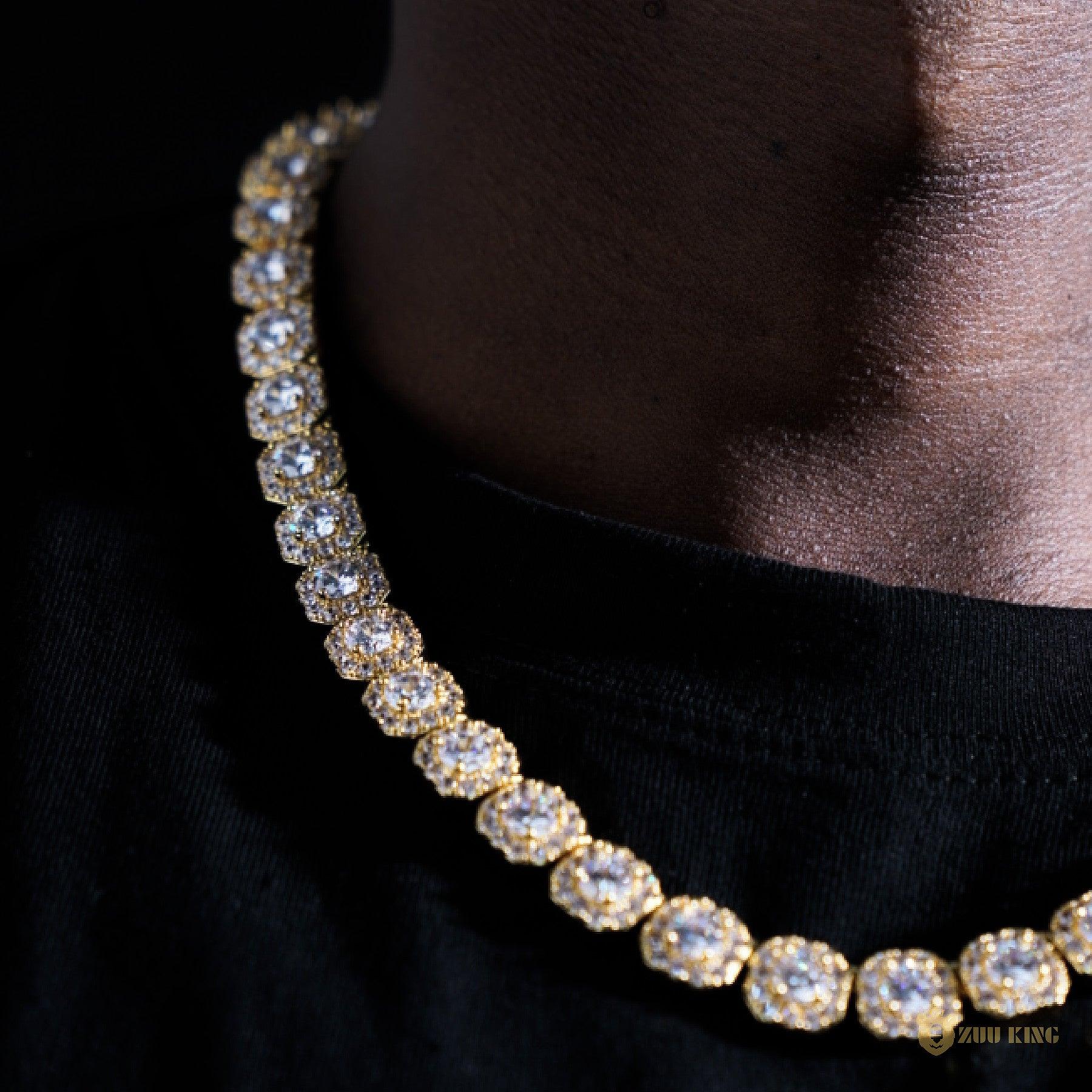 10mm Round Diamond Tennis Chain In 18k Gold Plated