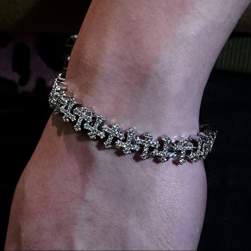 11.5mm Iced-Out Cross Bracelet
