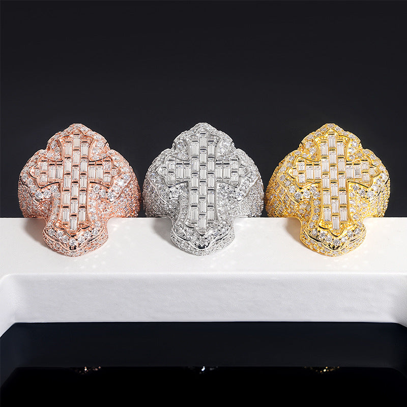 Fully Iced Moissanite Cross Ring