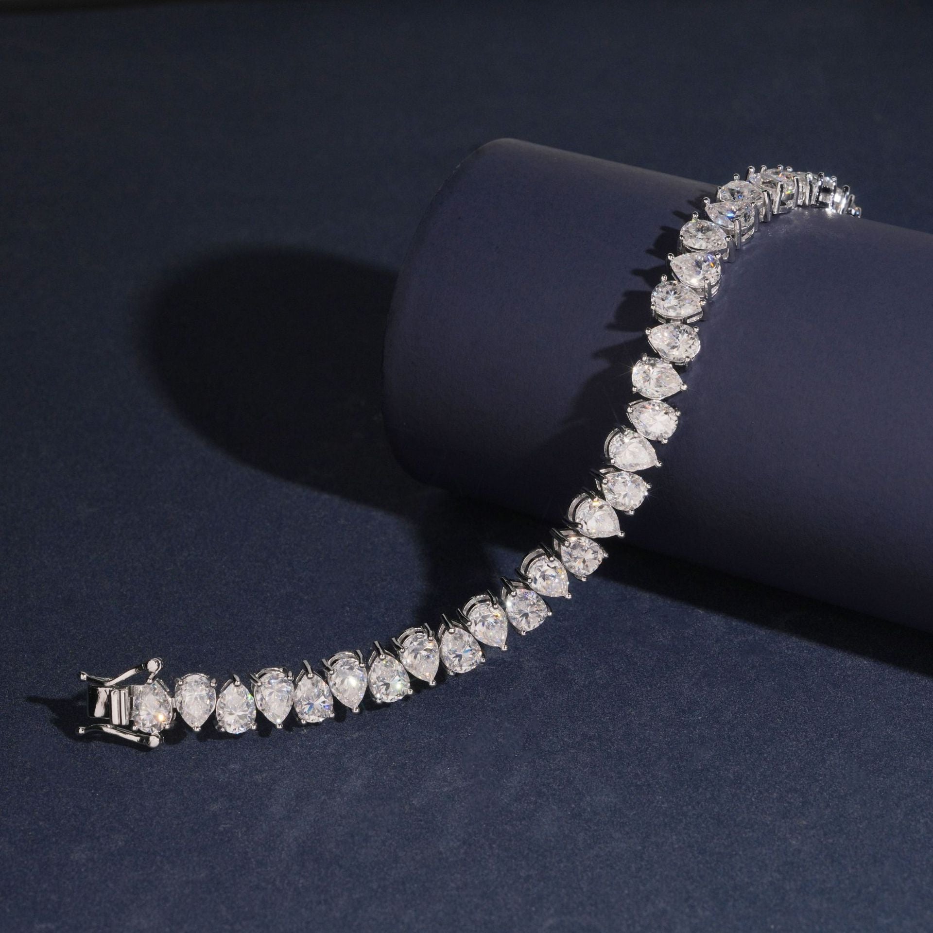 925 Silver Teardrop Moissanite Tennis Bracelet (Unisex, Hip-Hop)