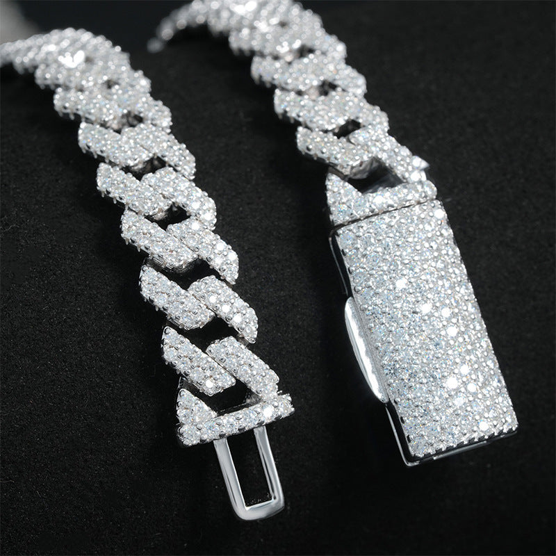 8mm Moissanite Double-Row Cuban Chain Necklace (925 Silver)