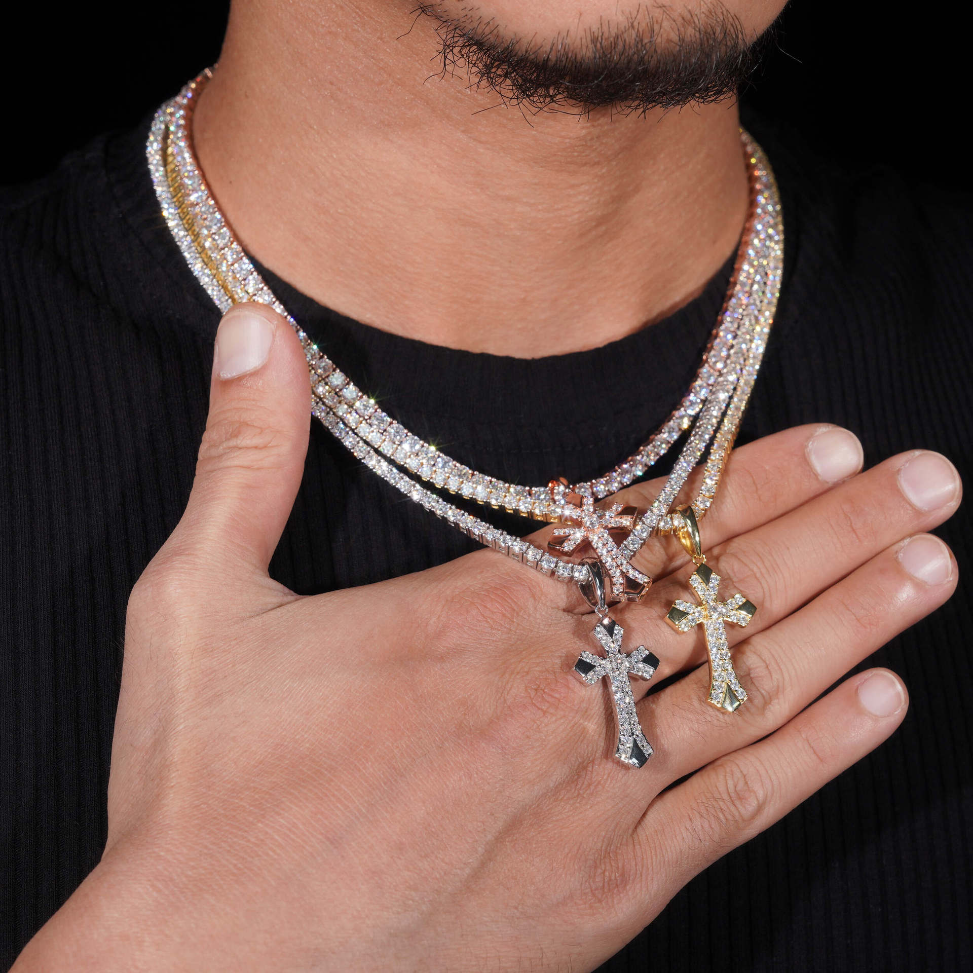 925 Silver Moissanite Cross Pendant (Men, Hip-Hop)