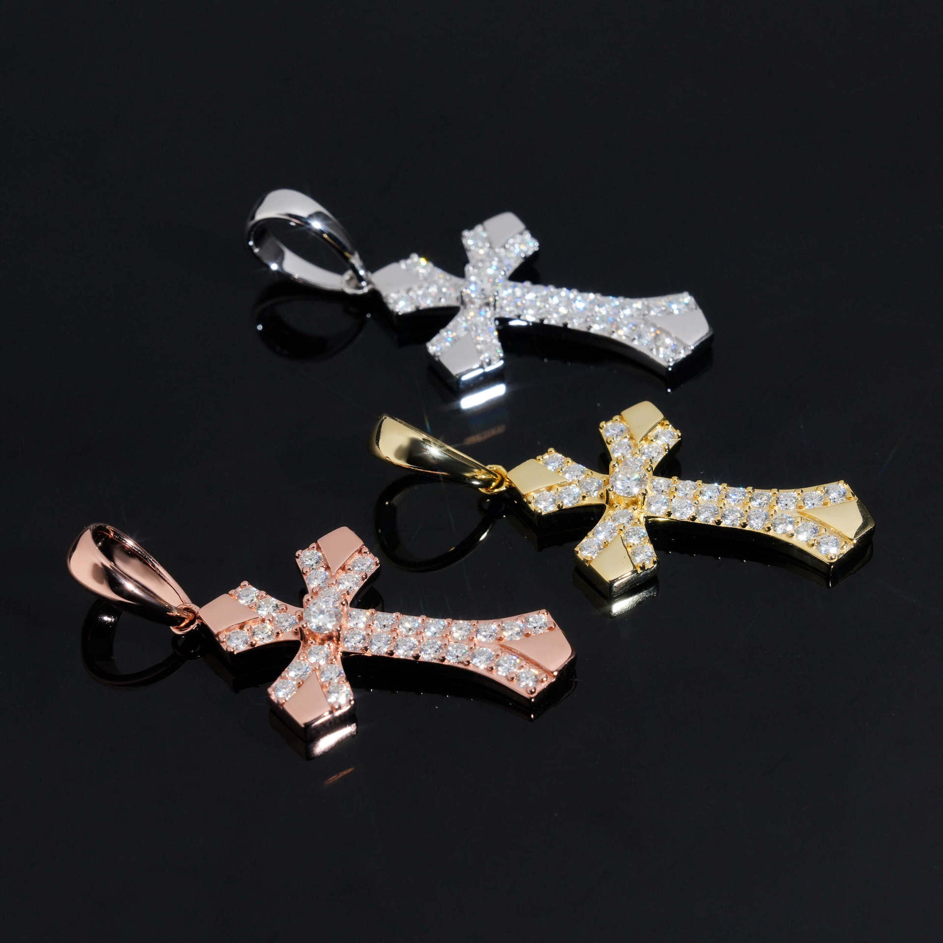 925 Silver Moissanite Cross Pendant (Men, Hip-Hop)