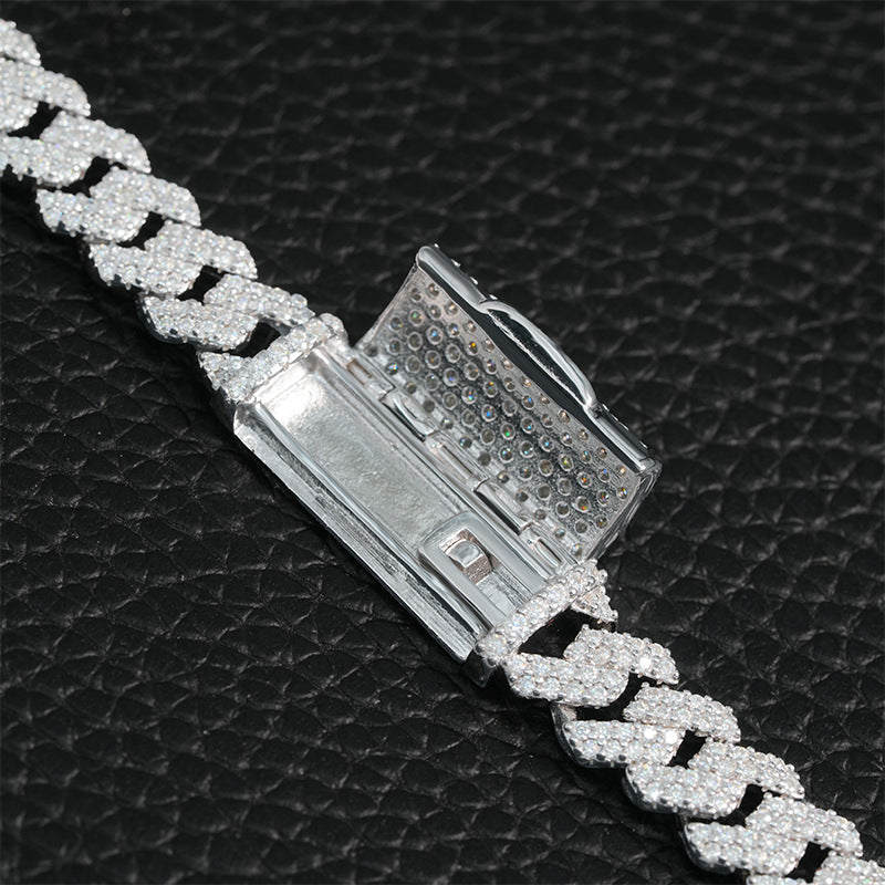 8mm Moissanite Double-Row Cuban Chain Necklace (925 Silver)