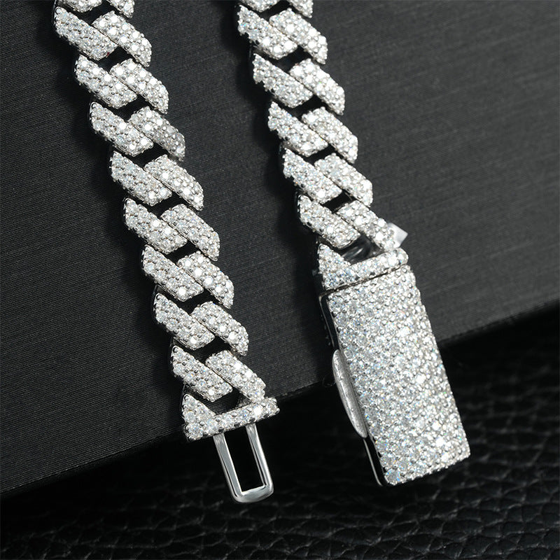 8mm Moissanite Double-Row Cuban Chain Necklace (925 Silver)