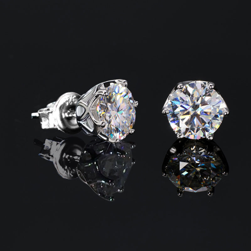 925S & VVS Moissanite 0.1Ct/0.3Ct/0.5Ct/1Ct/2Ct Solitaire Stud Earrings