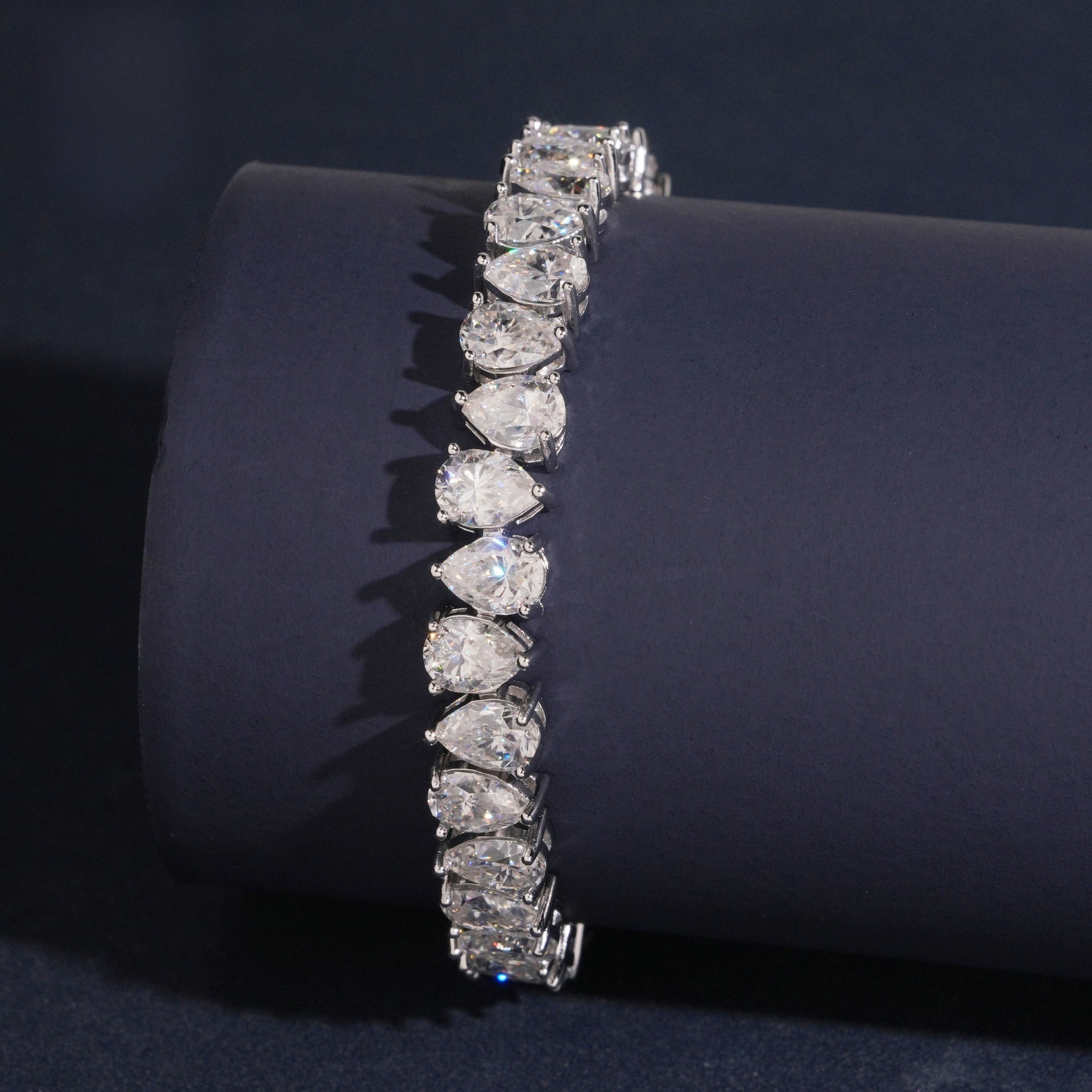 925 Silver Teardrop Moissanite Tennis Bracelet (Unisex, Hip-Hop)